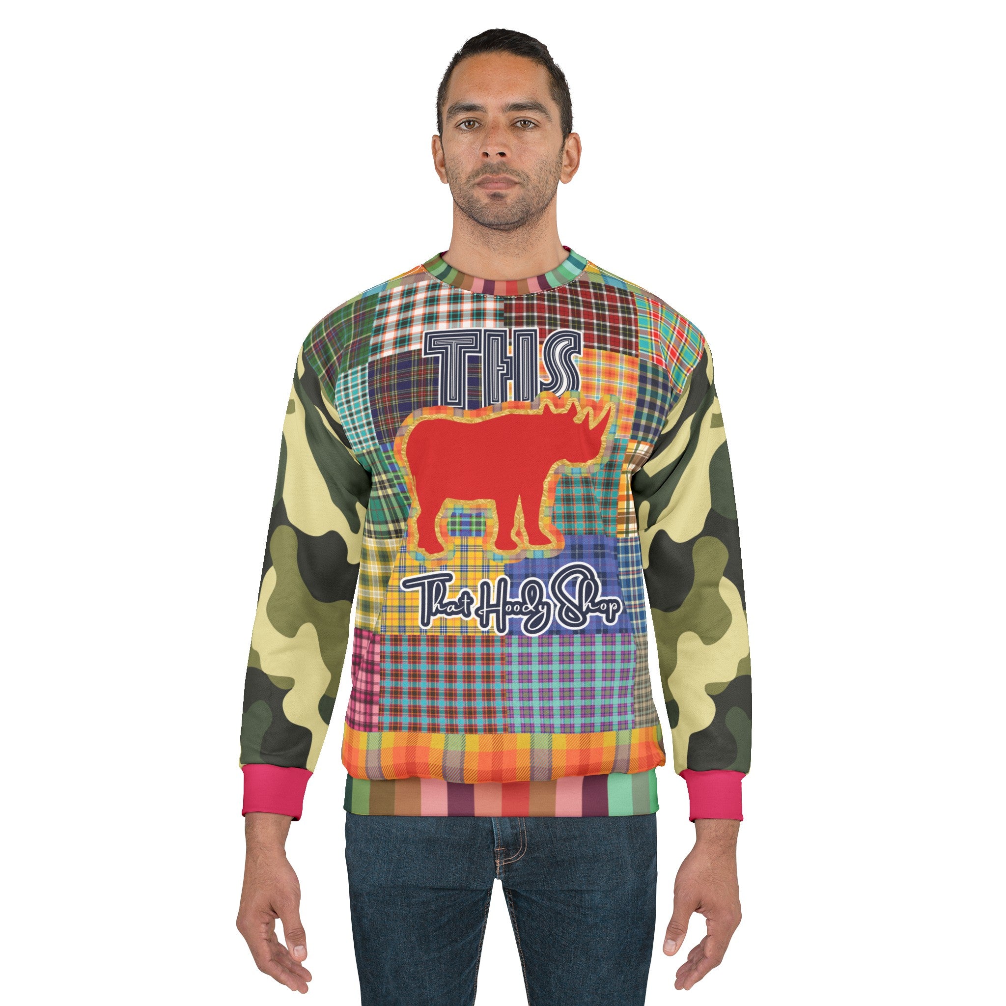 La sudadera unisex Preppy Woodsman Plaid Patchwork Rhino