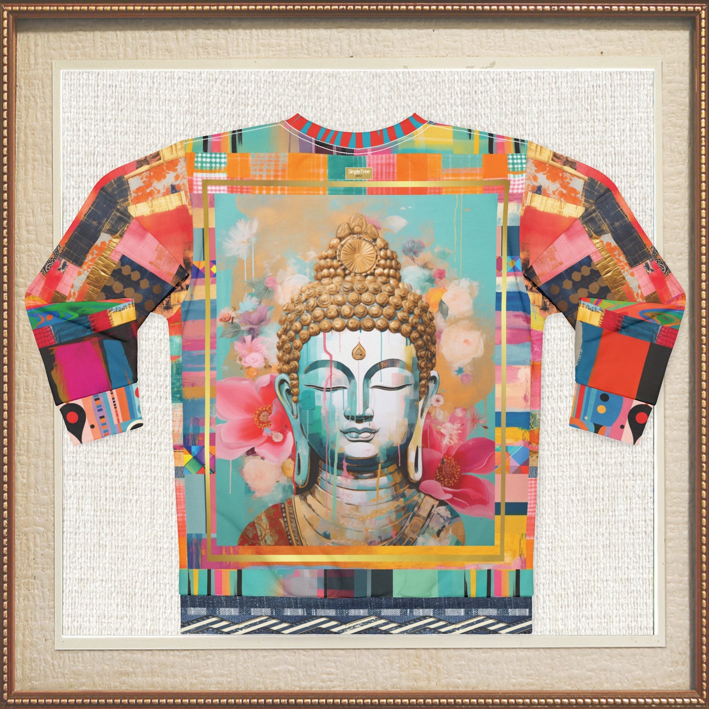 Serene Buddha in Pastel Patchwork Print Unisex Sweatshirt