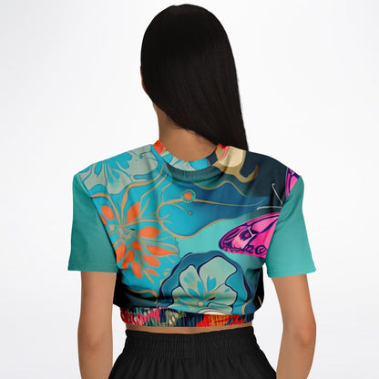 Midnight Butterfly Melody Eco-Poly Short Sleeve Cropped Sweater