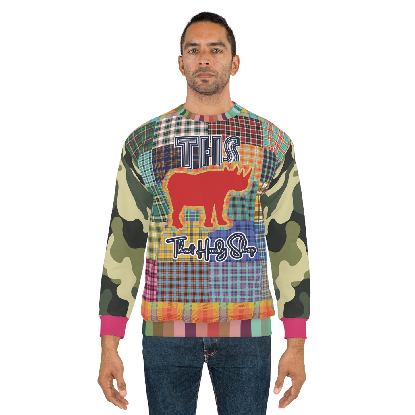 The Preppy Woodsman Plaid Patchwork Rhino Unisex Sweatshirt