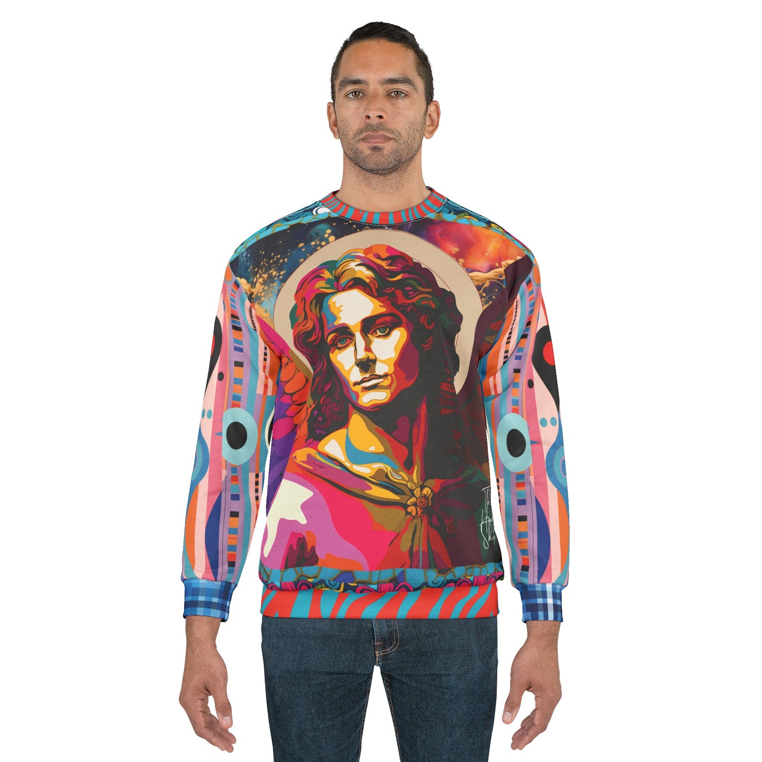 Archangel Michael in Vibrant Reflection Mid-Weight Polyester Unisex Sweatshirt (Gold Label)