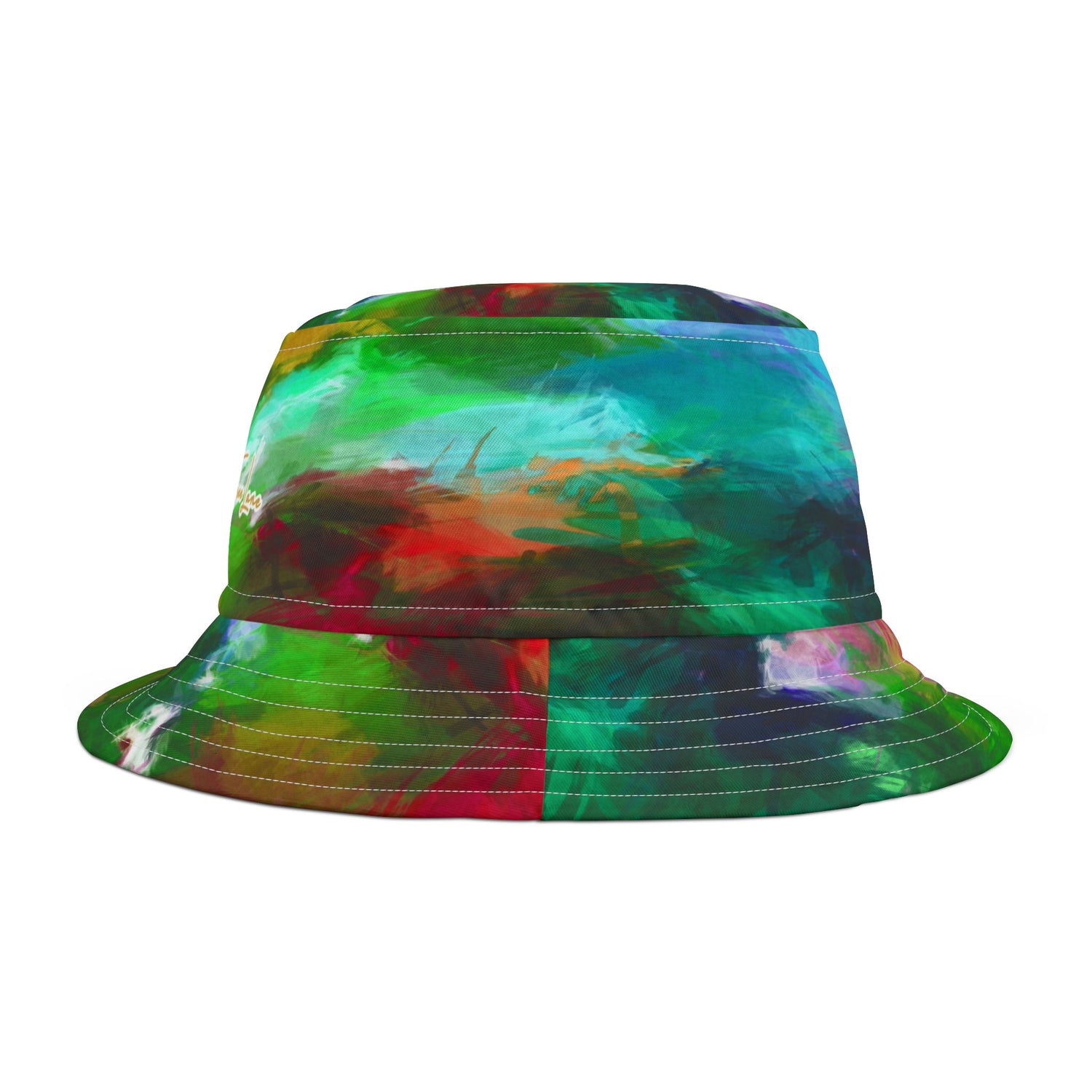 Multicolored tie-dye bucket hat on a white background