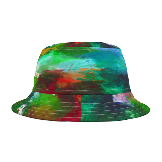Multicolored tie-dye bucket hat on a white background