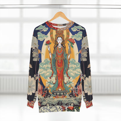 Diosa de la compasión Guan Yin en sudadera unisex azul