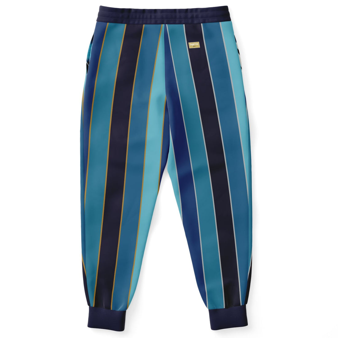 Joggers unisex de poliéster ecológico con rayas de rugby en azul Mood 