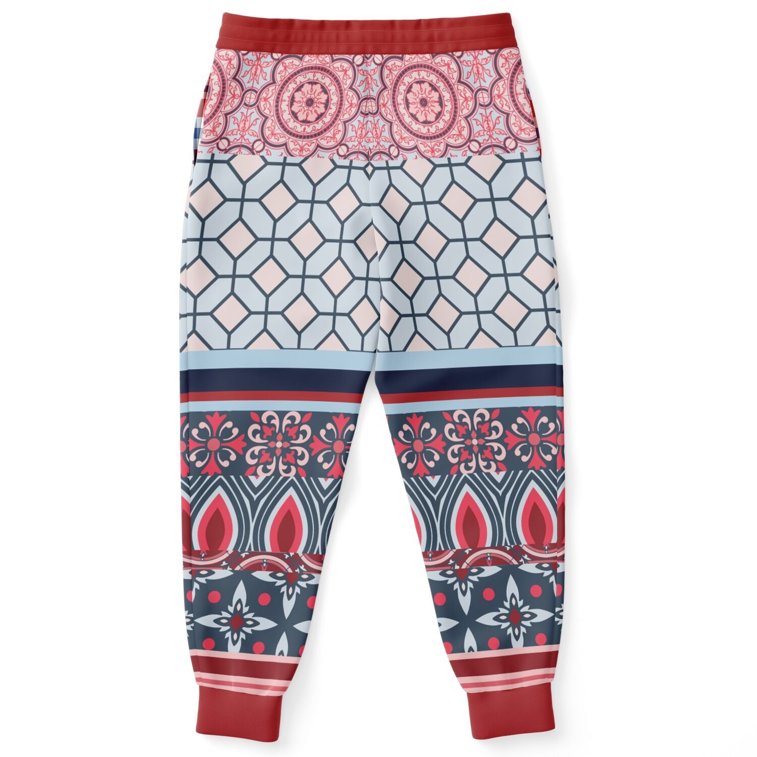 Joggers unisex de poliéster ecológico Montauk Geo Patchwork rosa 