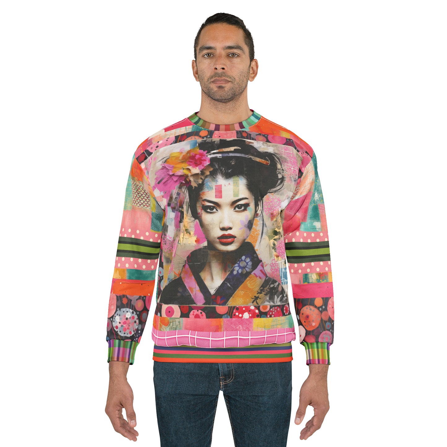 China Girl in Pink Mixed Media Patchwork Print Unisex Sweatshirt