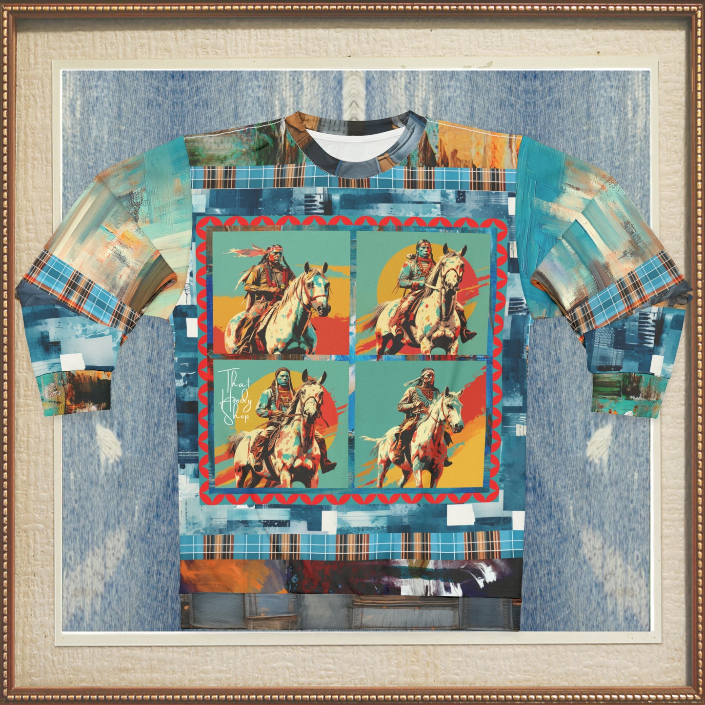 On the Plains Native American Patchwork Print Unisex Sweatshirt