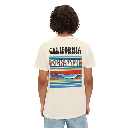 California Dreamin Ocean Wave Stripe Heavyweight Unisex Pocket T-Shirt