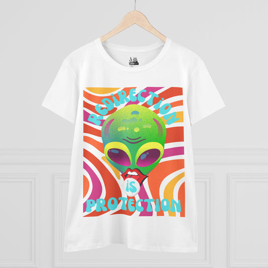 Retro Alien Women's Tee - 'Redirection is Protection' Graphic Shirt