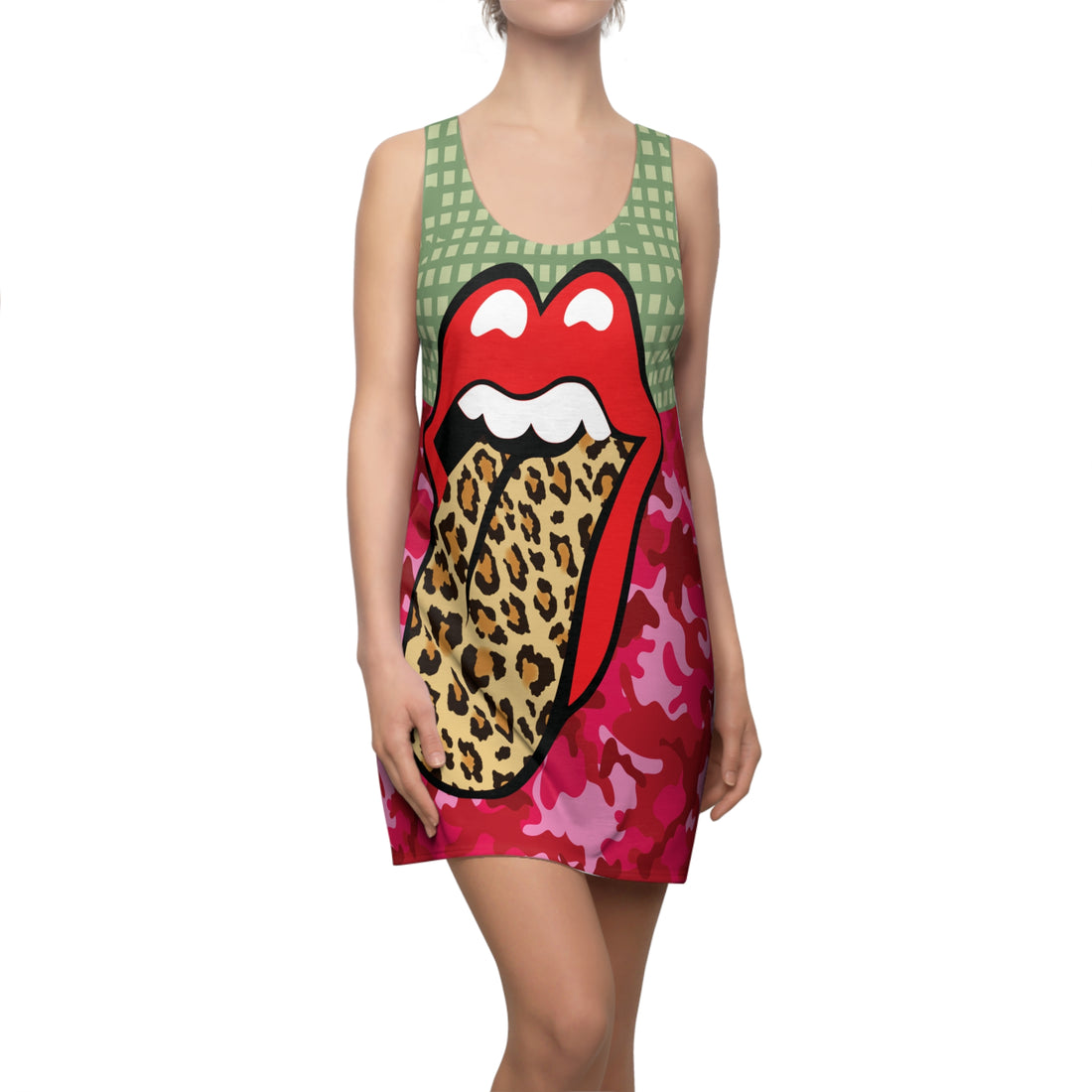 Green Apple Leopard Lips Camouflage Racerback Dress