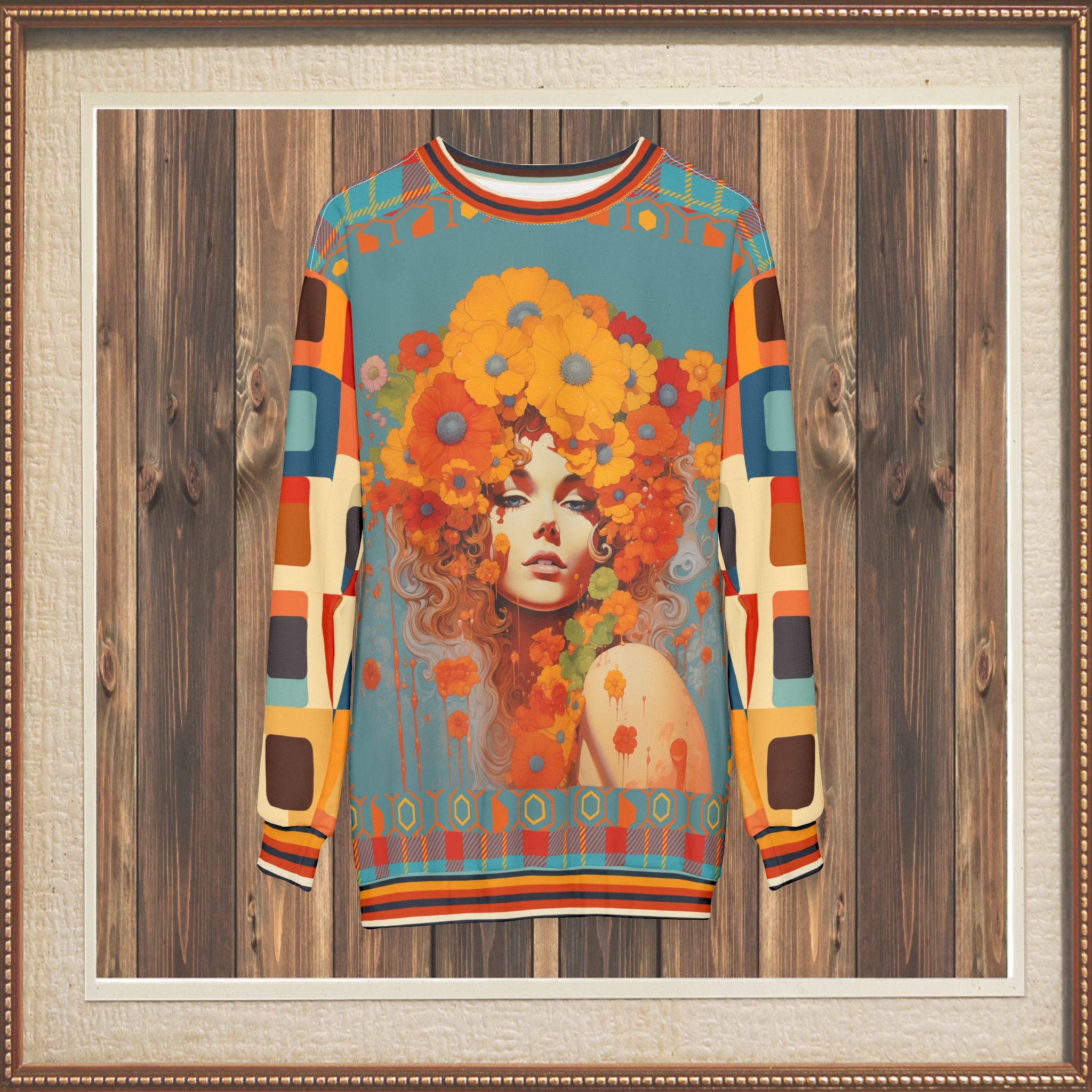 70s Girl in Bed of Flowers Unisex Sweatshirt (Gold Label)