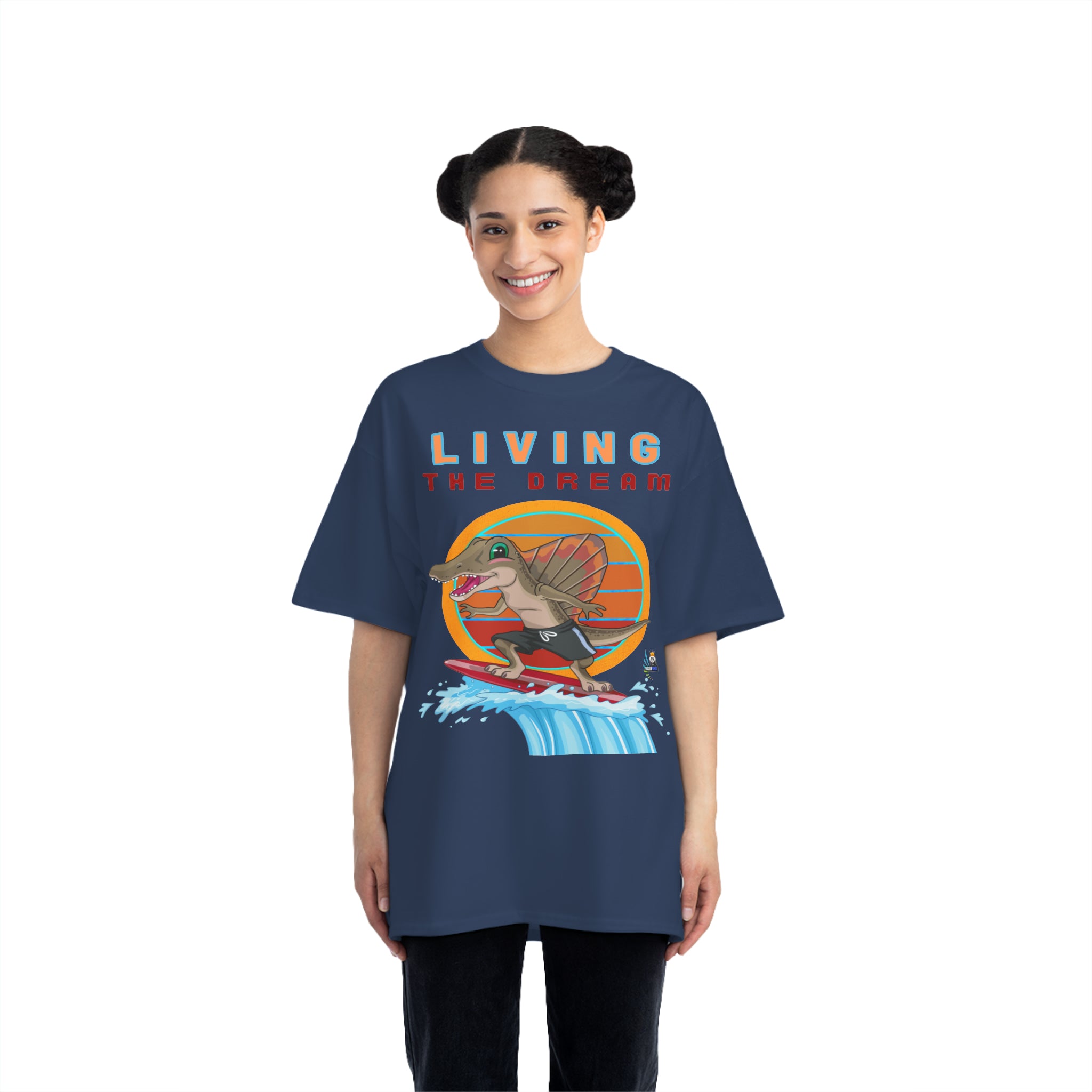 Camiseta pesada Living the Dream Dinosaur Surfer