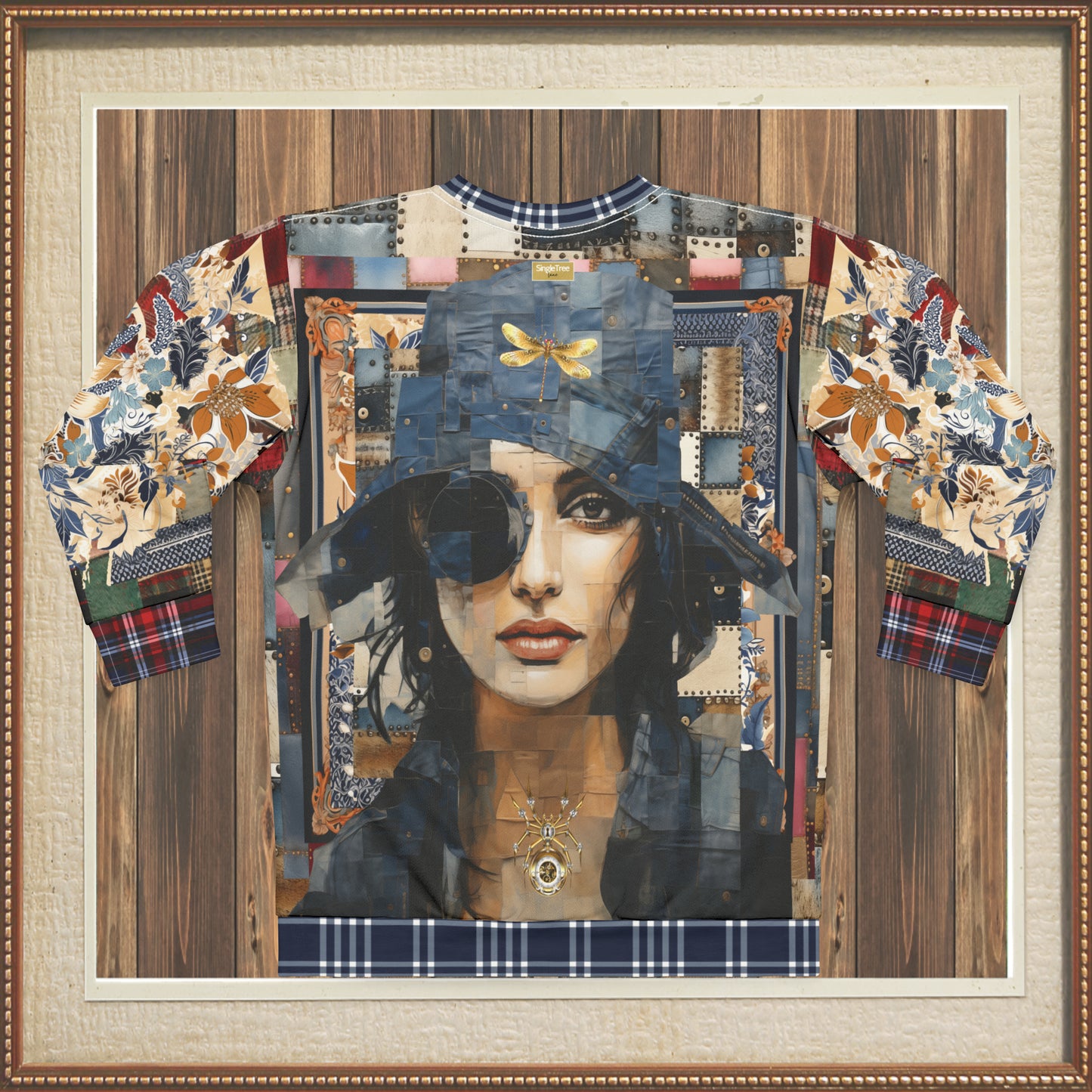 Raven Girl in Denim Chapeau Patchwork Print Unisex Sweatshirt