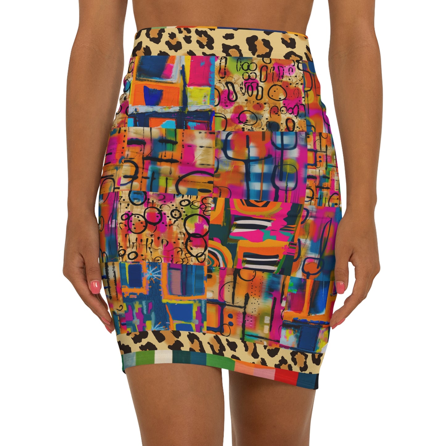 You Got Me Abstract Leopard Graffiti Print Pencil Skirt