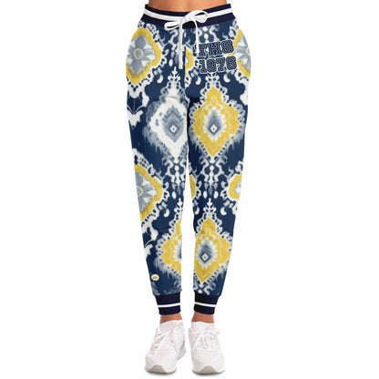 Joggers unisex Eco-Poly Batik indio azul marino real y amarillo 