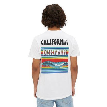 California Dreamin Ocean Wave Stripe Heavyweight Unisex Pocket T-Shirt