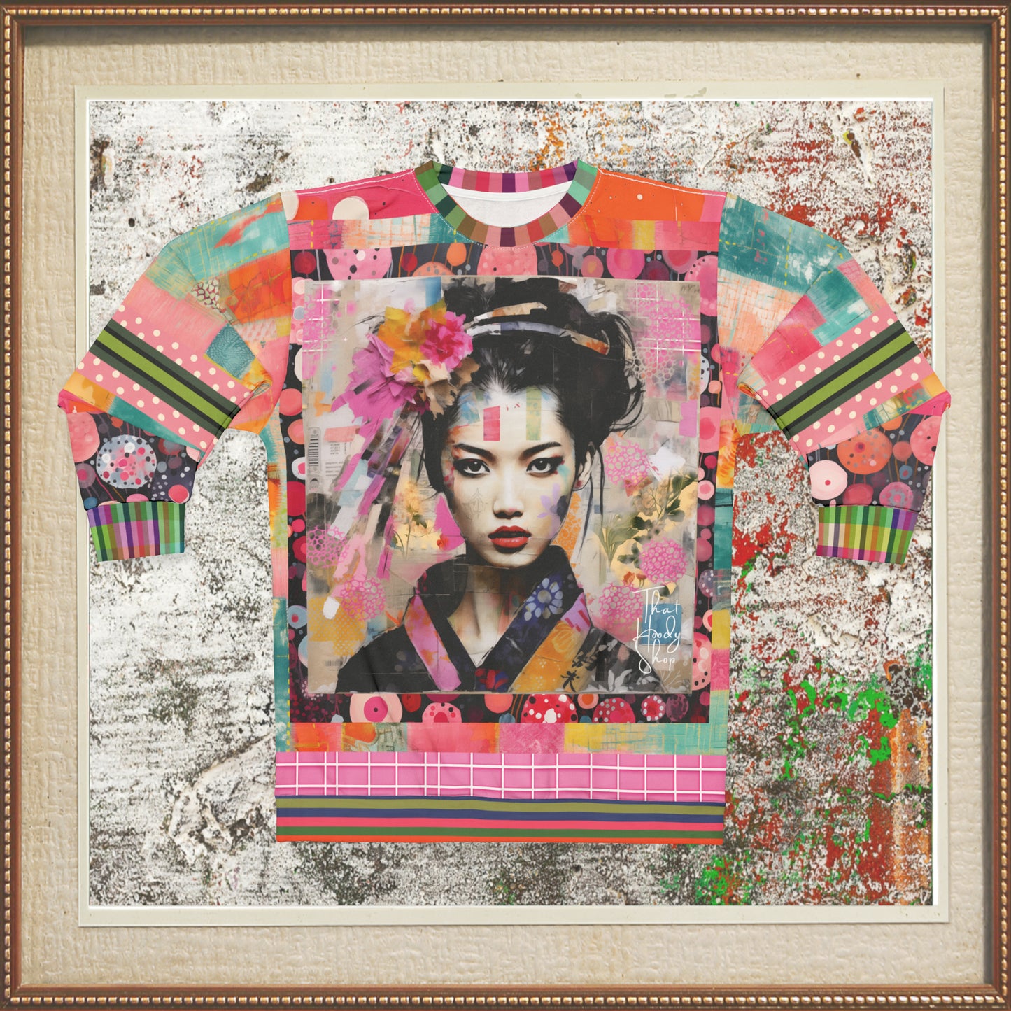 China Girl in Pink Mixed Media Patchwork Print Unisex Sweatshirt