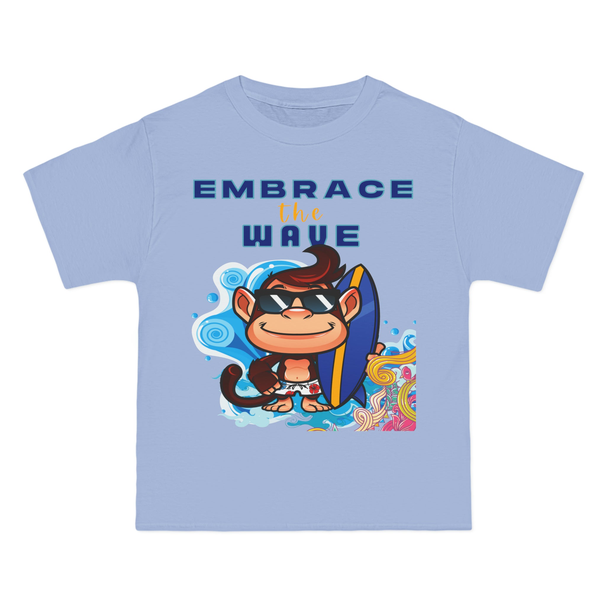 Embrace the Wave Monkey Surfer Unisex Heavyweight Tee