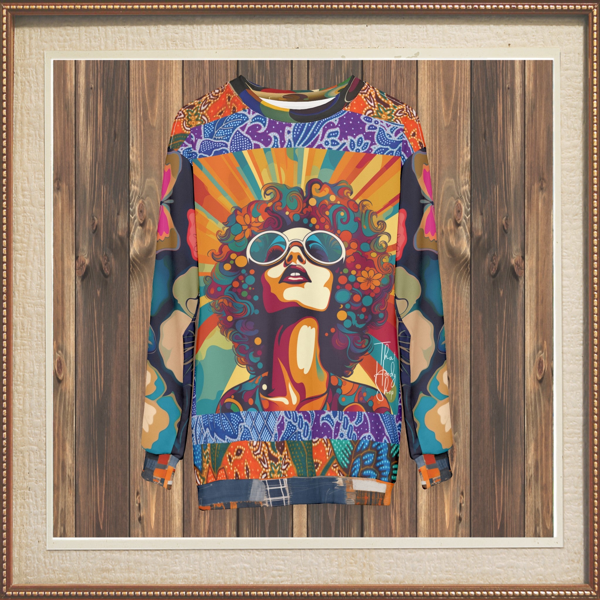 Sudadera unisex con estampado hippie de mujer revolucionaria negra