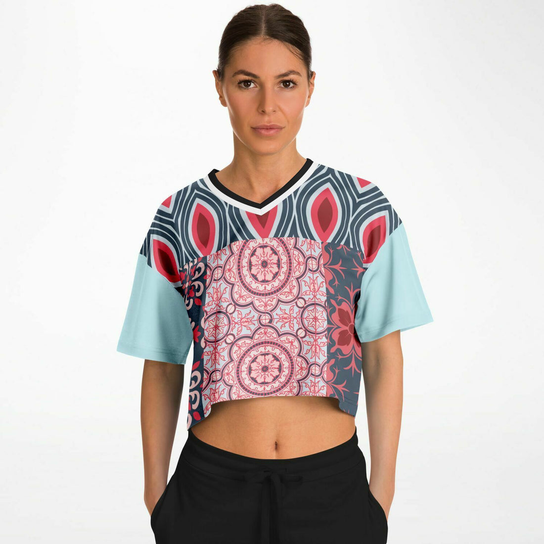 Pink Montauk Geo Patchwork Eco-Poly Crop Jersey