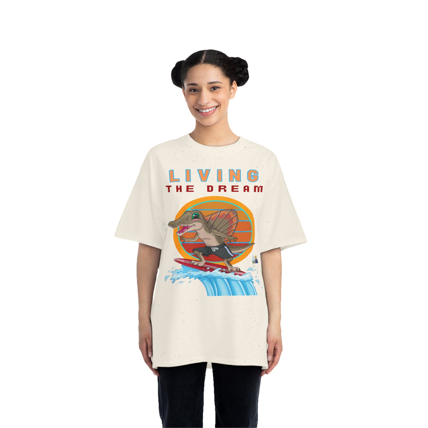 Living the Dream Dinosaur Surfer Unisex Heavyweight Tee