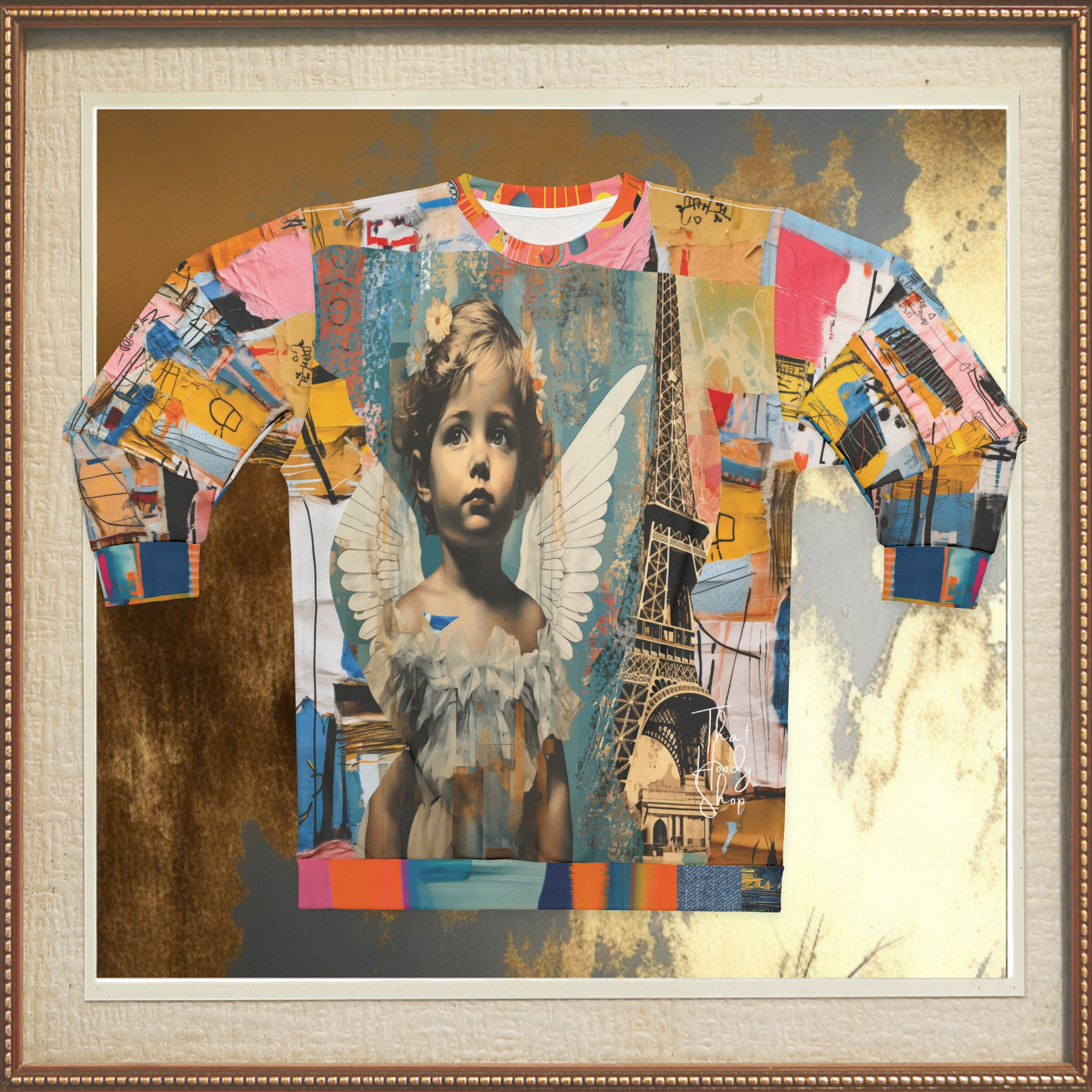 Angels in Paris Graffiti Art Mid-Weight Polyester Unisex Sweatshirt (Gold Label)