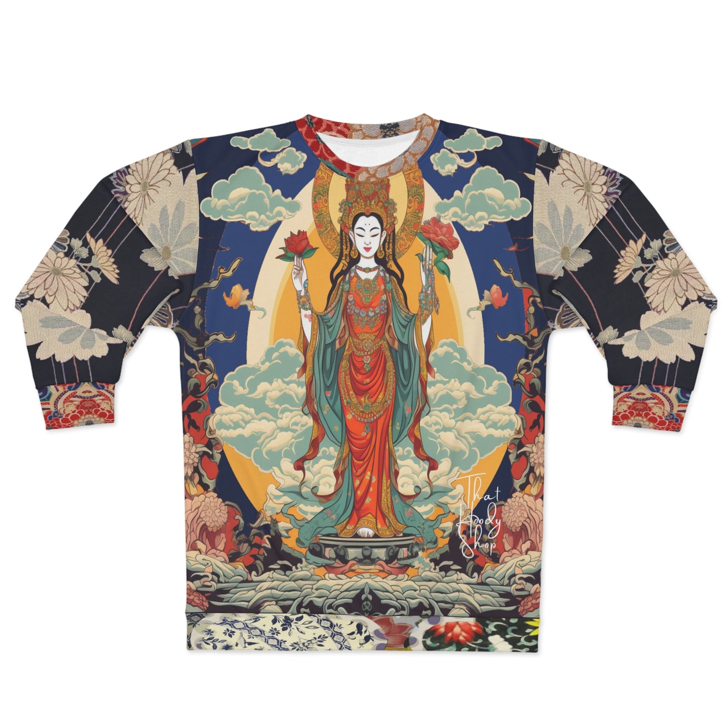 Guan Yin Compassion Goddess in Blue Unisex Sweatshirt