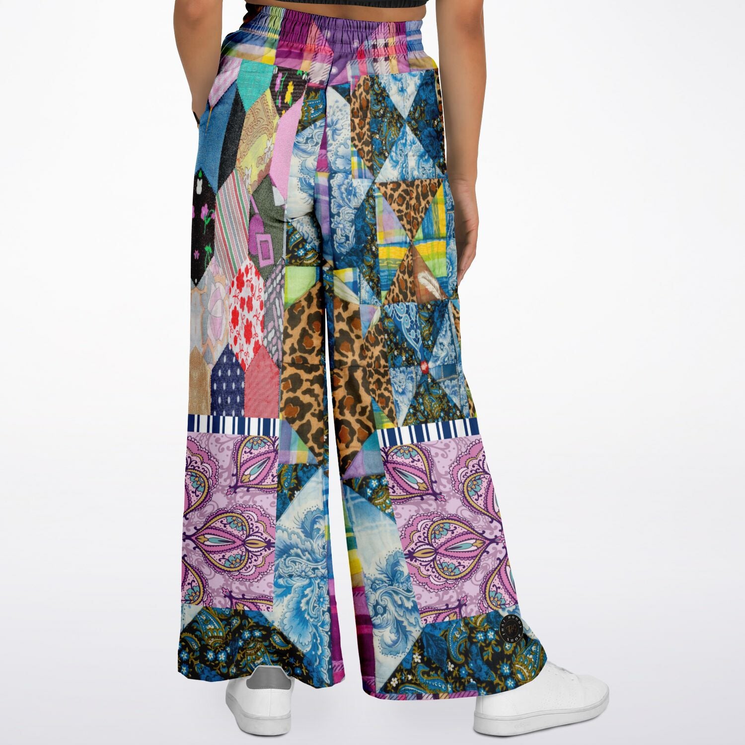 Gypsy Queen Purple Patchwork Quilt Eco-Poly Wide Leg Pants