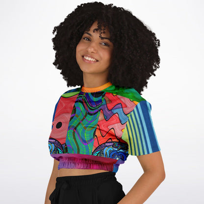 Me So Psychedelic Short Sleeve Eco-Poly Cropped Sweater