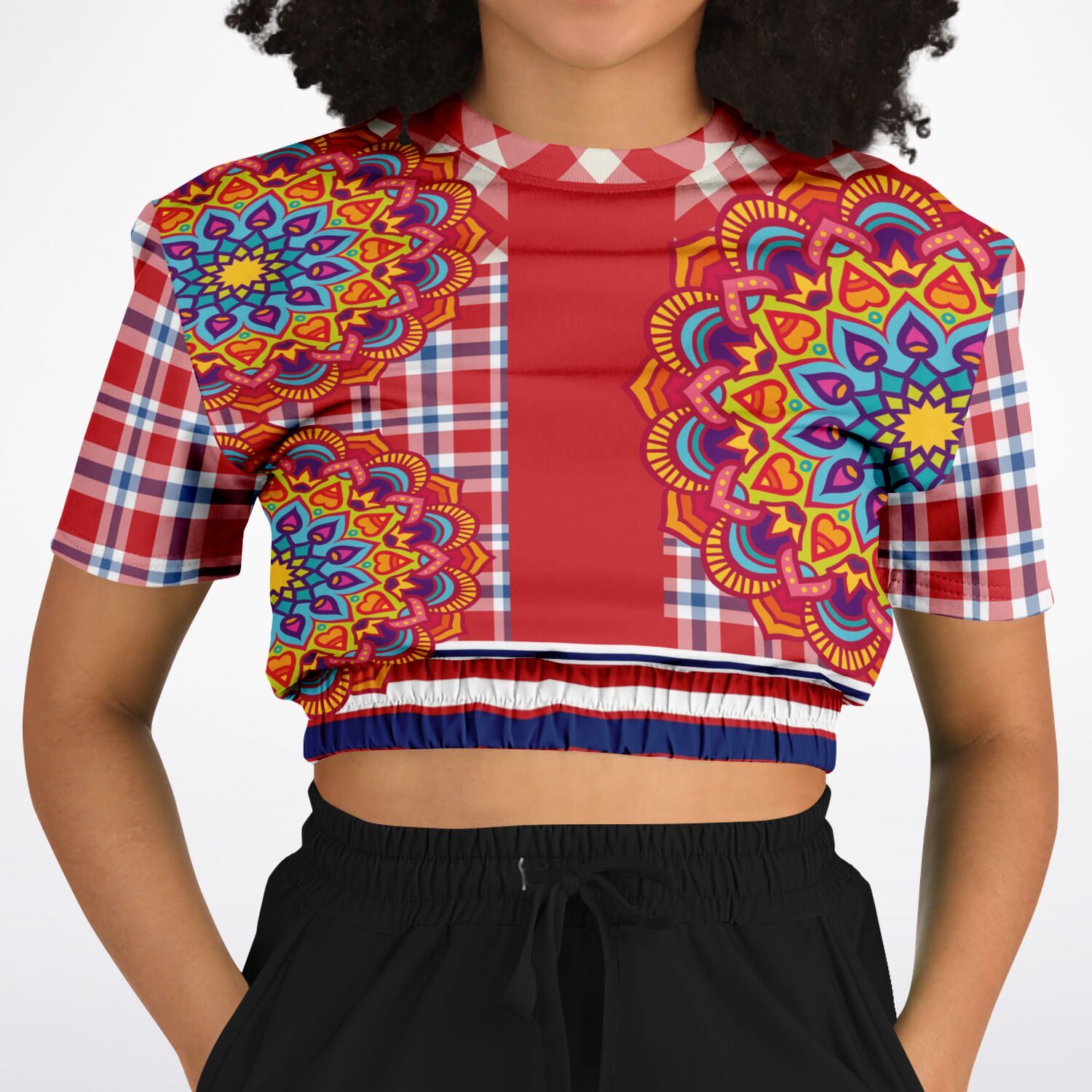 Hippy-Dippy Plaid Eco-Poly Cropped Short Sleeve Sweater