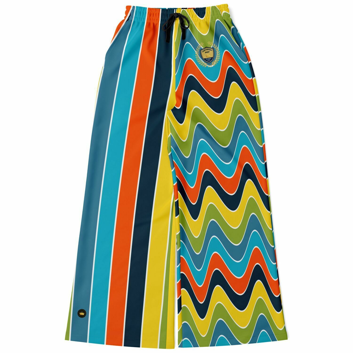 Atlantean Blue Rugby Stripe Eco-Poly Wide Leg Pants