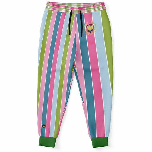 Joggers unisex de poliéster ecológico con rayas de rugby en colores pastel de Pascua 