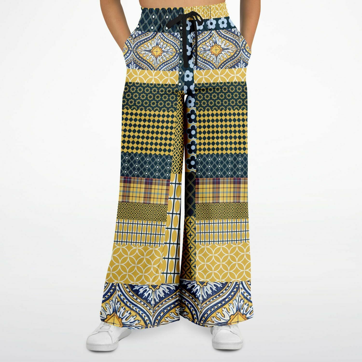 Le Dauphin Patchwork Print Eco-Poly Wide Leg Pants