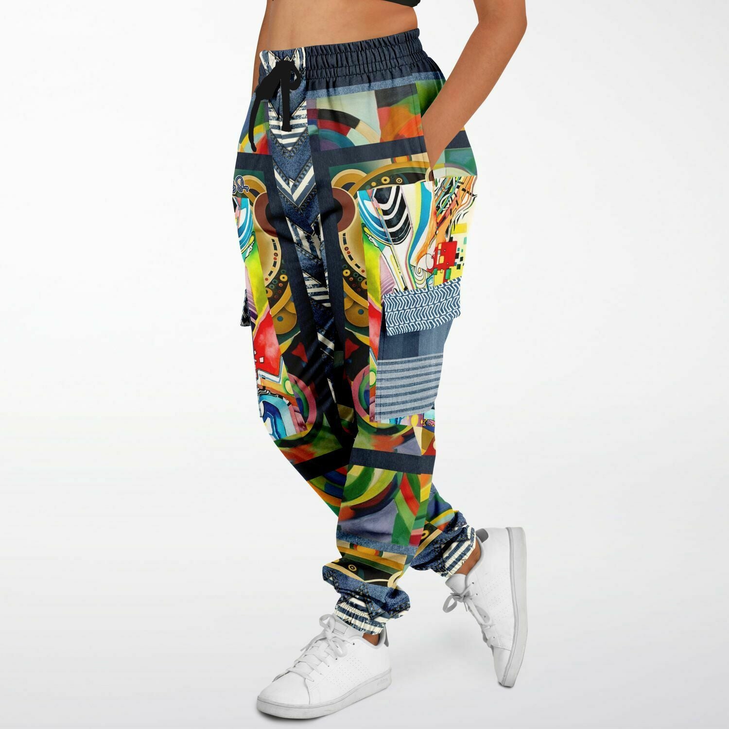 Sphynx of the New Realm Denim Rainbow Swirl Eco-Poly Joggers cargo unisex