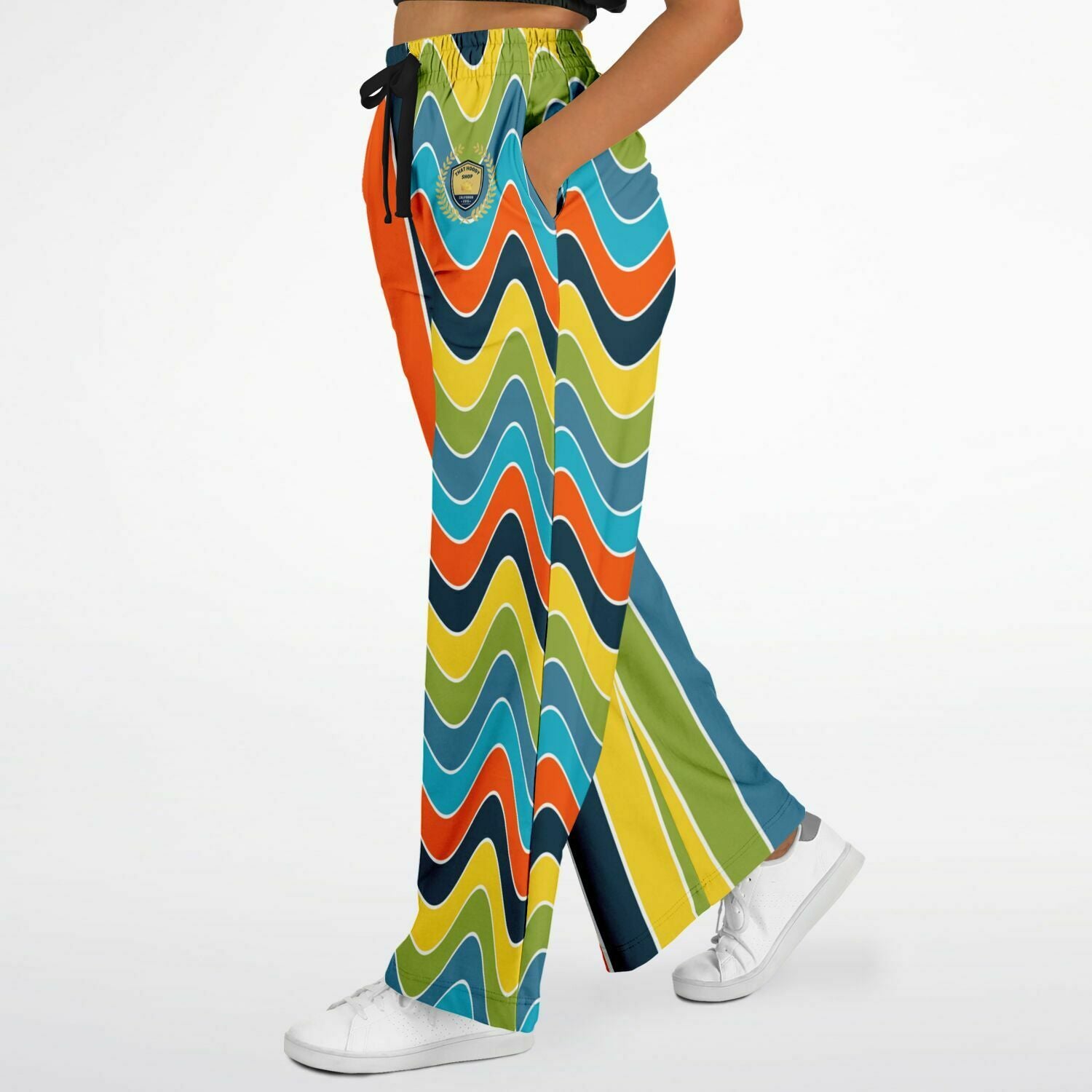 Atlantean Blue Rugby Stripe Eco-Poly Wide Leg Pants