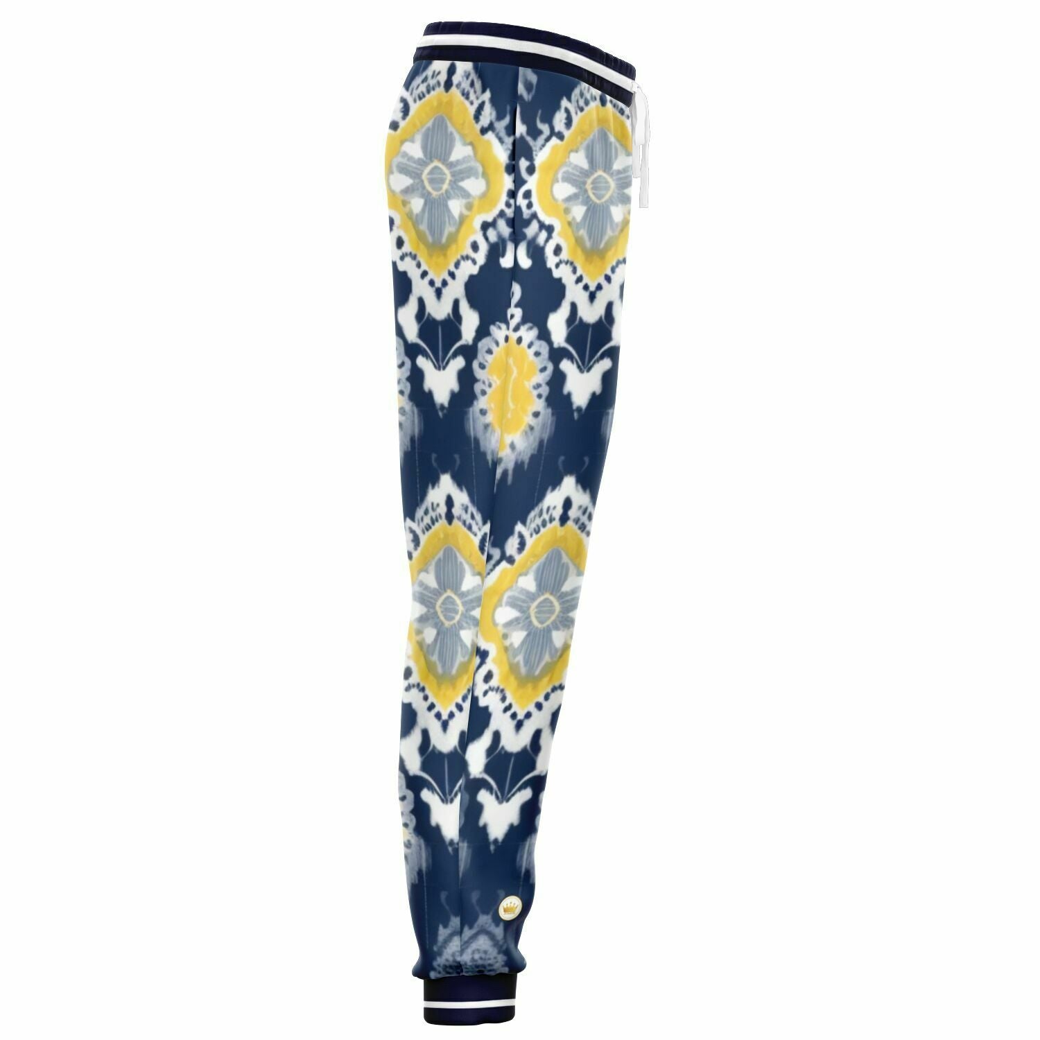 Joggers unisex Eco-Poly Batik indio azul marino real y amarillo 