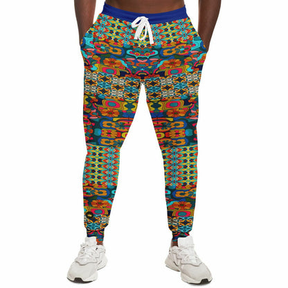 Joggers unisex de poliéster ecológico con diseño geométrico en azul de Cool Chick 