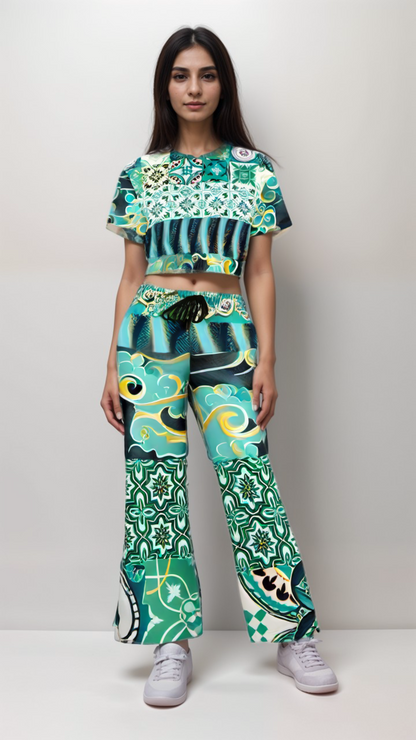 Pantalones anchos verdes con mosaico de Meknes