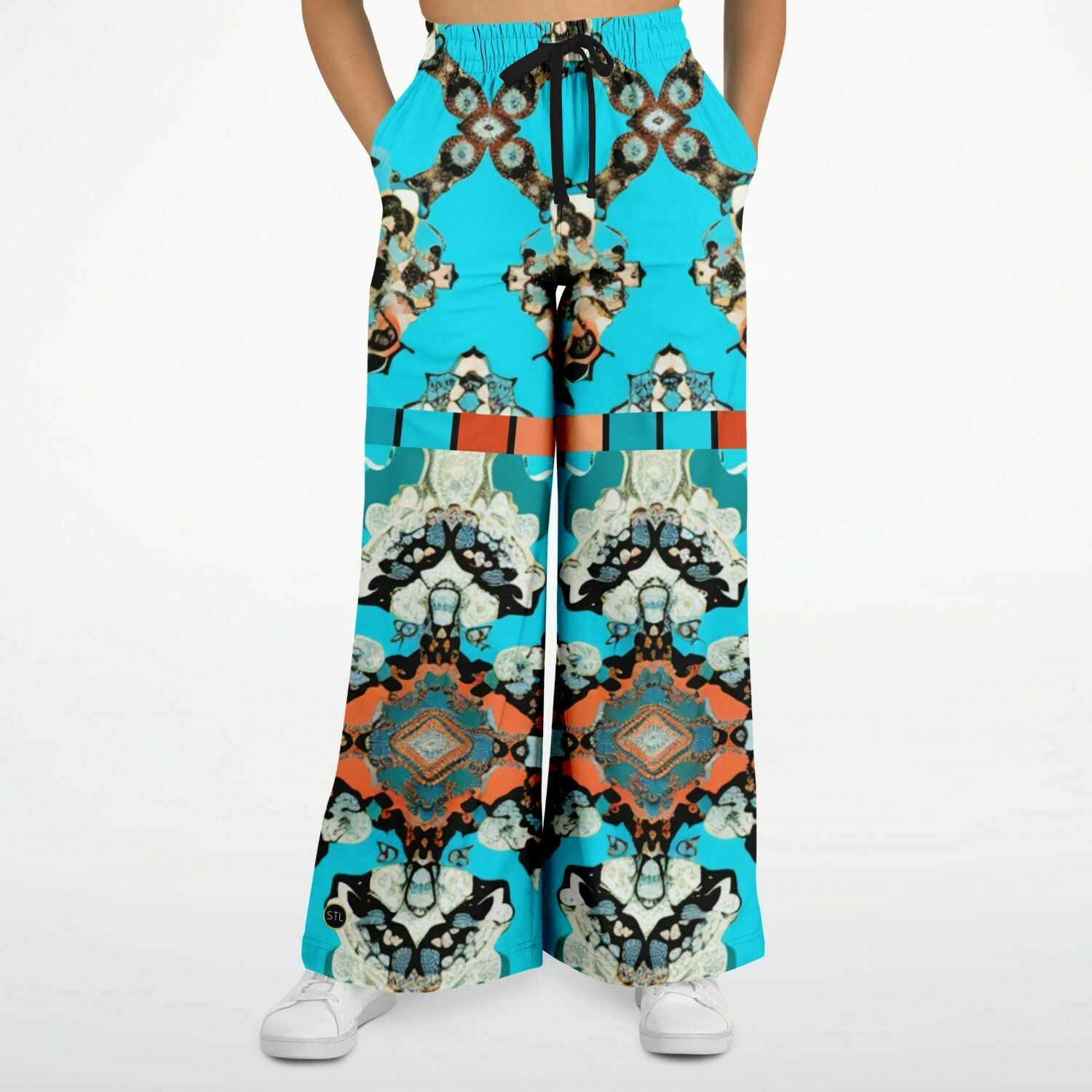 Coral Reef Turquoise Batique Eco-Poly Flare Leg Pants