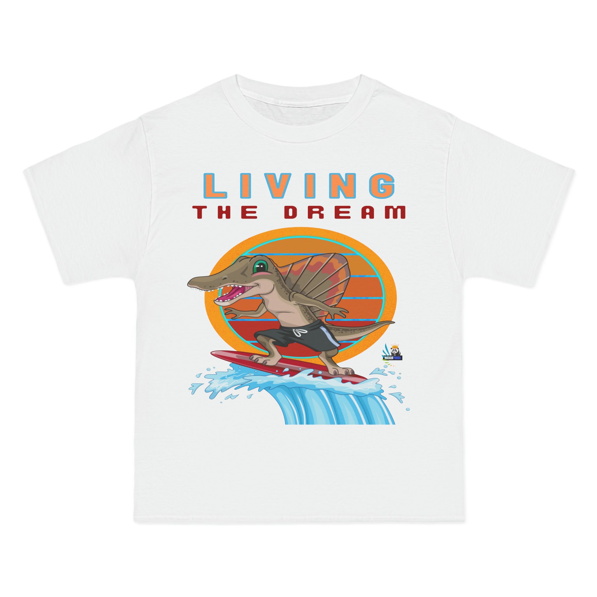 Living the Dream Dinosaur Surfer Unisex Heavyweight Tee