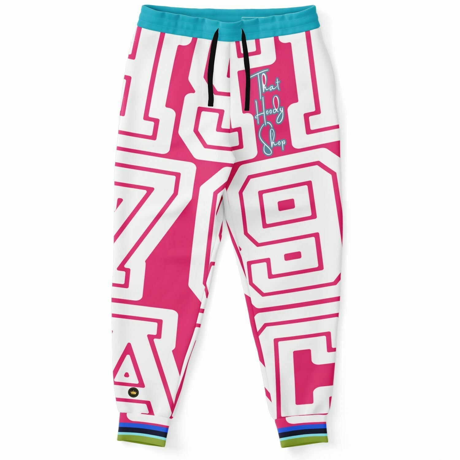 Monograma THS 1976 CA en joggers unisex de poliéster ecológico rosa fuerte 