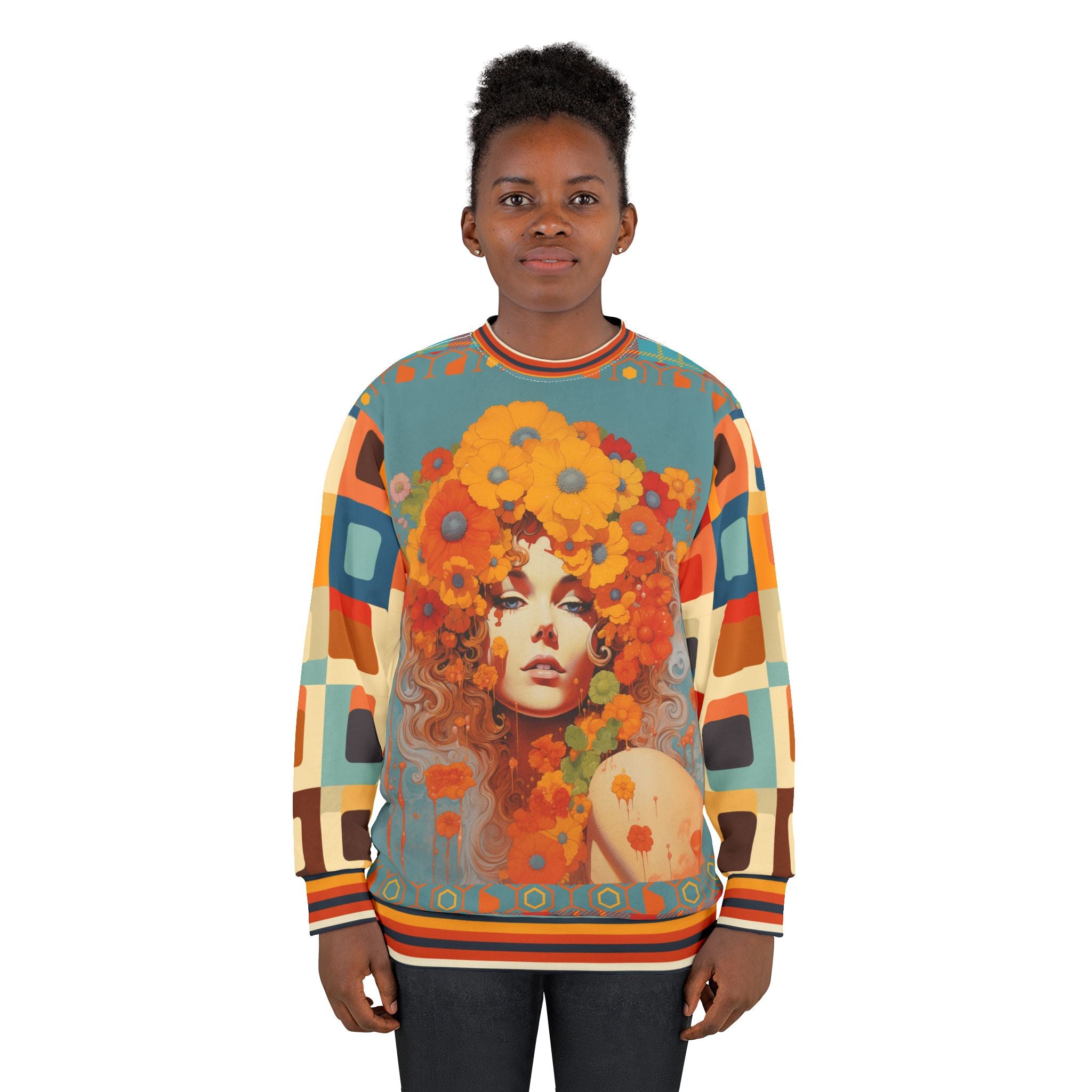 70s Girl in Bed of Flowers Unisex Sweatshirt (Gold Label)