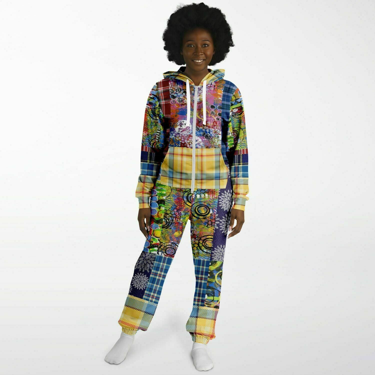 Mameluco polar unisex con patchwork geométrico a cuadros de Barcelona