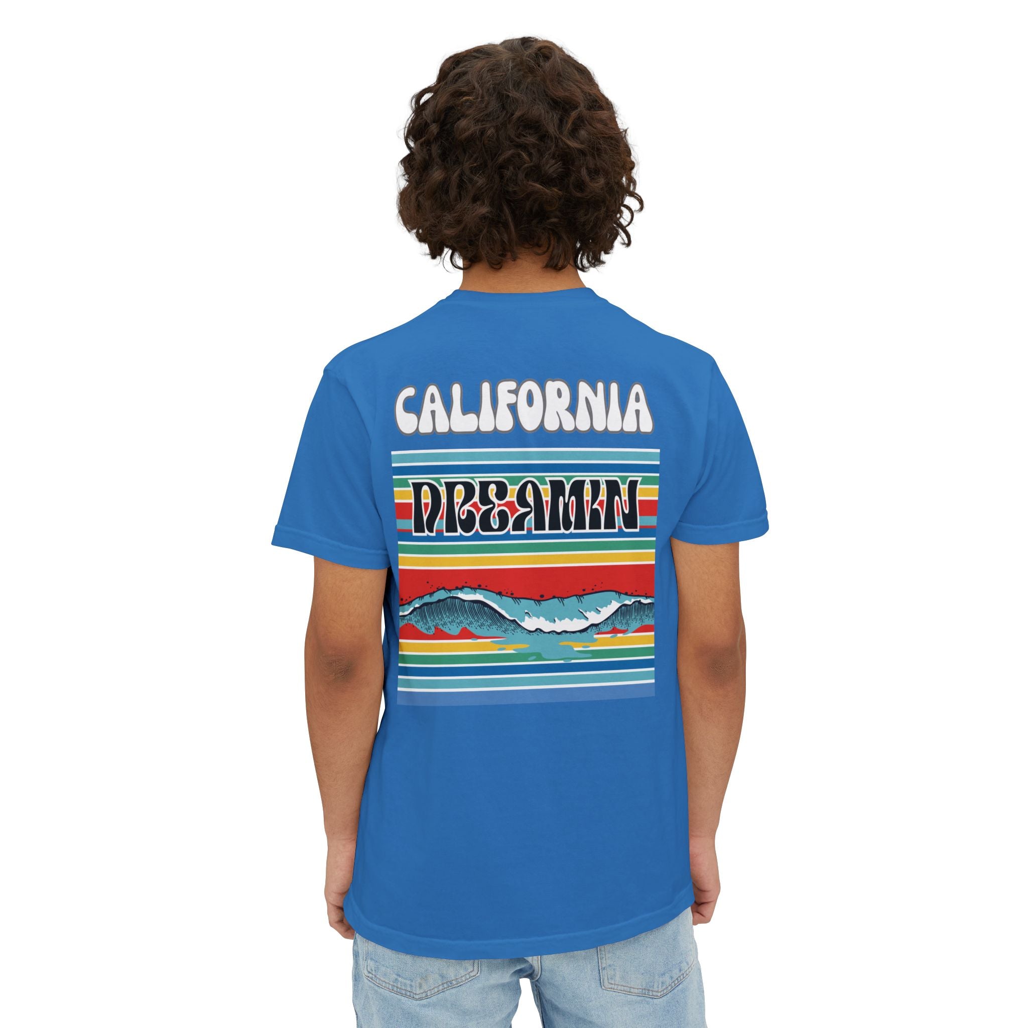 California Dreamin Ocean Wave Stripe Heavyweight Unisex Pocket T-Shirt