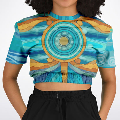 Bahamian Blue Waves Compass Eco-Poly Short Sleeve Cropped Sweater