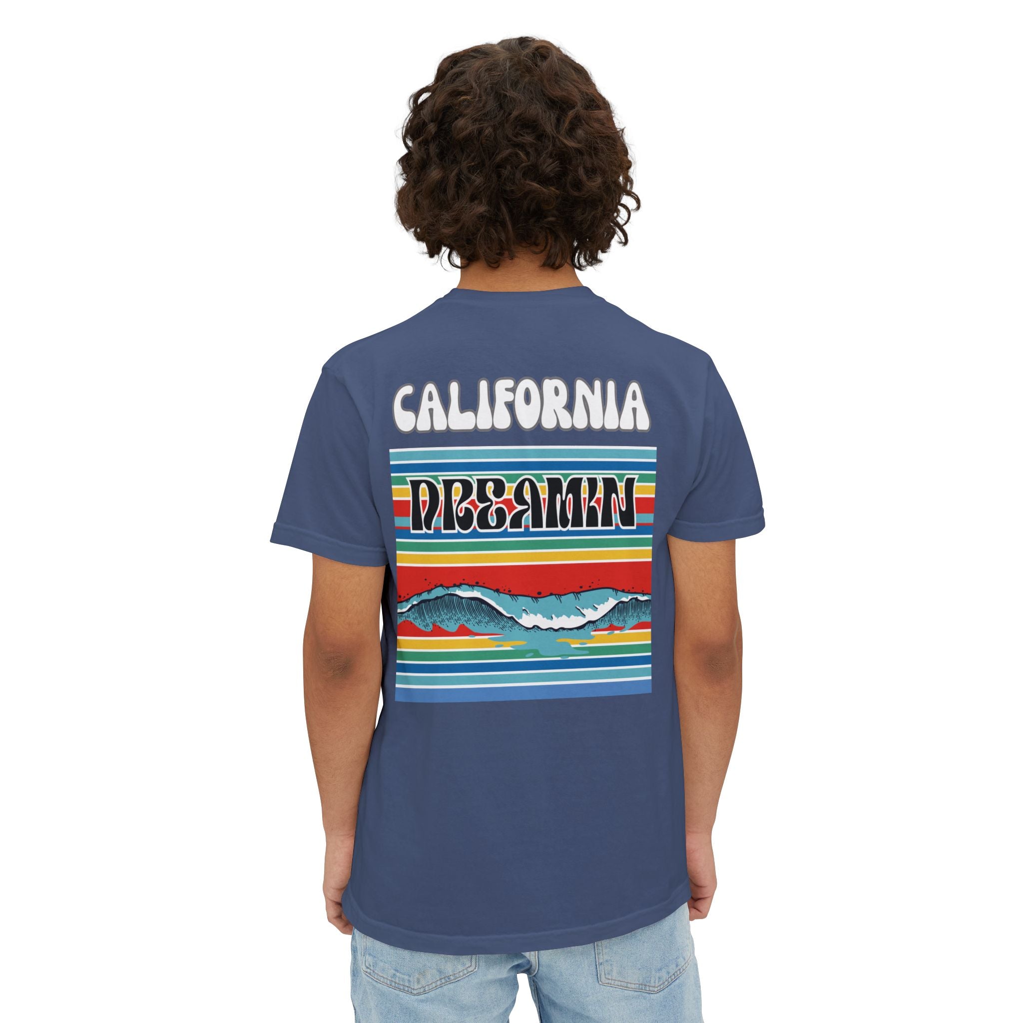 California Dreamin Ocean Wave Stripe Heavyweight Unisex Pocket T-Shirt