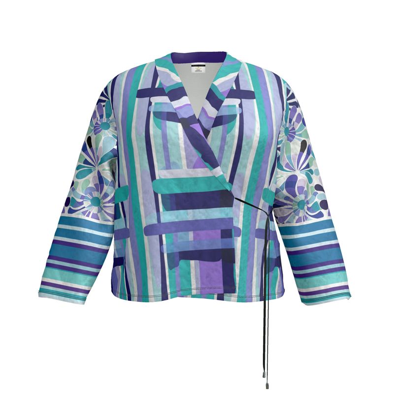 Calm Waters Abstract Stripe Floral Wrap Blazer