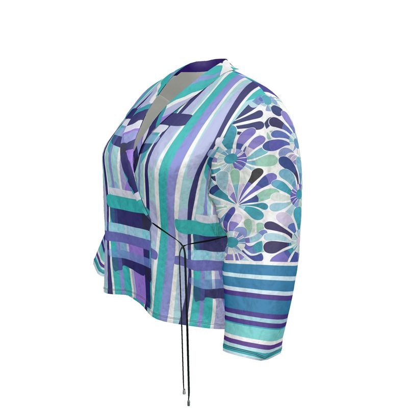 Calm Waters Abstract Stripe Floral Wrap Blazer