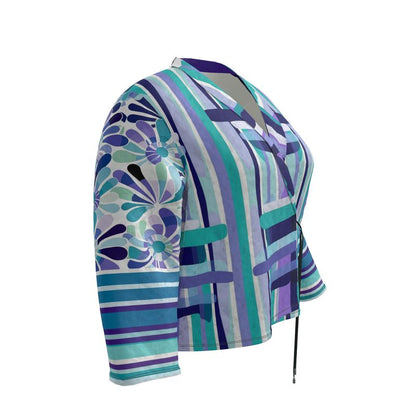 Calm Waters Abstract Stripe Floral Wrap Blazer